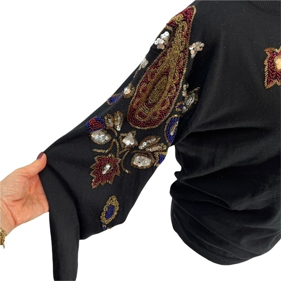 VINTAGE 1980's Rino Rossi Black Embellished Sequin Sweater Size S - Picture 3 of 8